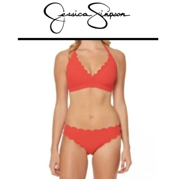 Nwt Jessica Simpson Scalloped Edge Red Bikini Top Sz Small - Picture 3 of 11